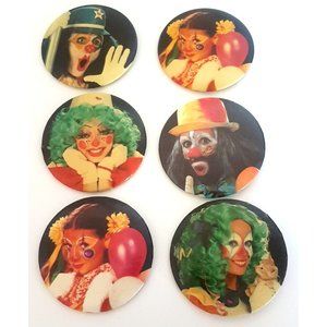 Clowns Vintage Advertising Pin Back Buttons Lot of 6 Quebec Canada Rare